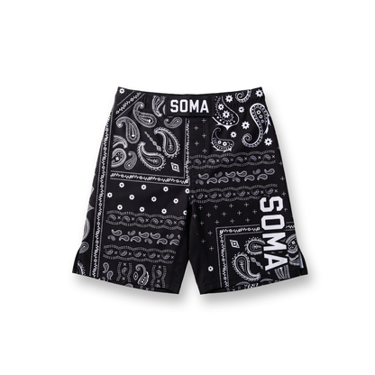 BLACK BANDANA MMA SHORTS
